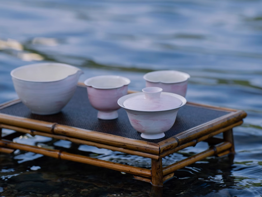 Handcrafted Thin-Walled Pink Coarse Pottery Ceramic Tea Set